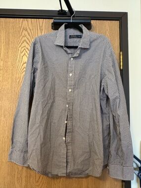 Ralph Lauren Men's Navy and White Micro-Check Button-Down Shirt